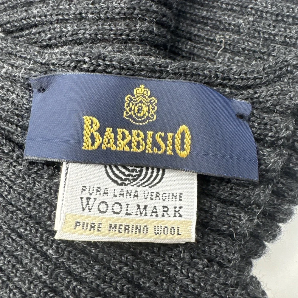 Barbisio Pure Merino Wool Gray Rib Knit Scarf Italy Woolmark Unisex Soft